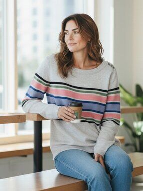 Talbots Pastel Stripe Crewneck Long Sleeve Summer Sweater, Medium